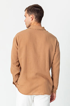 Erkek Keten Görünümlü Rahat Kesim Yazlık Gömlek