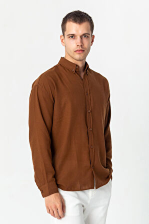 Erkek Keten Görünümlü Rahat Kesim Yazlık Gömlek