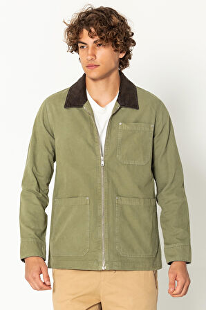 Erkek Kadife Yaka Detaylı %100 Pamuk Parça Boayalı Astarsız Mont