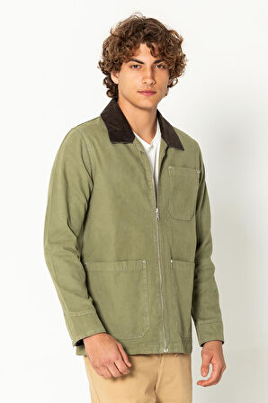 Erkek Kadife Yaka Detaylı %100 Pamuk Parça Boayalı Astarsız Mont