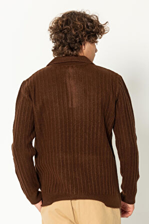 Erkek Şık Polo Yaka Kaşmir Dokulu Düğmeli Triko Kazak