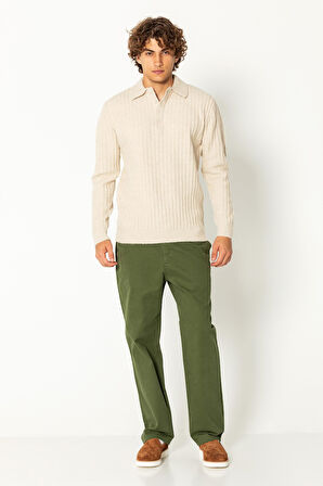 Erkek Şık Polo Yaka Kaşmir Dokulu Düğmeli Triko Kazak