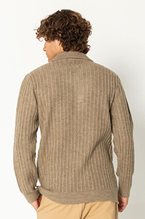 Erkek Şık Polo Yaka Kaşmir Dokulu Düğmeli Triko Kazak