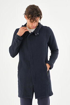 Erkek Kapüşonlu Fermuarlı Cepli Triko Uzun Salaş Spor Hırka