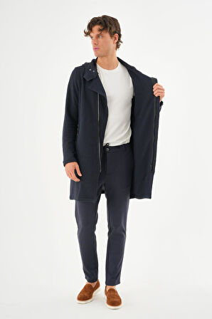 Erkek Kapüşonlu Fermuarlı Cepli Triko Uzun Salaş Spor Hırka