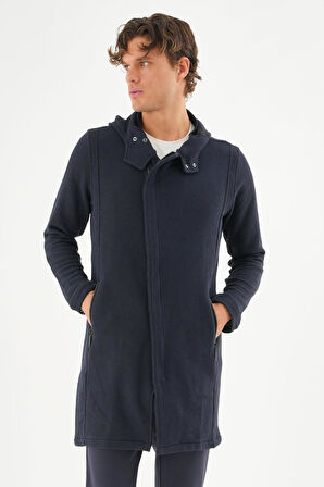 Erkek Kapüşonlu Fermuarlı Cepli Triko Uzun Salaş Spor Hırka