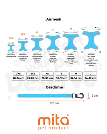 Mita Air Mesh 2'li Bundle Set Kedi Köpek Göğüs Tasması + Köpek Gezdirme Tasması/Kayışı