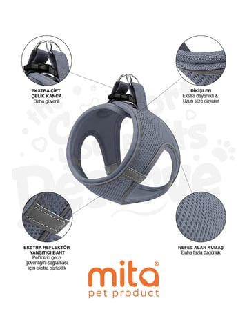 Mita Air Mesh 2'li Bundle Set Kedi Köpek Göğüs Tasması + Köpek Gezdirme Tasması/Kayışı
