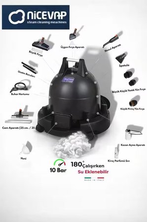 PLUTONİASC10 KURU BUHAR ÜRETEBİLEN 10 BAR DİJİTAL BUHARLI TEMİZLEYİCİ