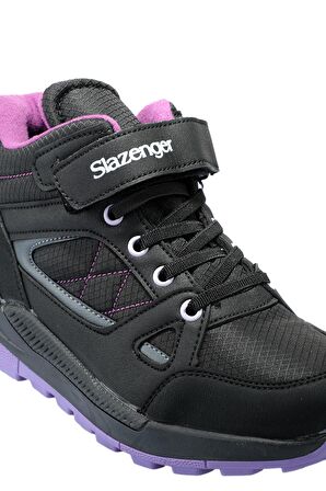 Slazenger Kesha Kalın Topuklu Su Geçirmez Mor Siyah Sentetik Kız Çocuk Bot