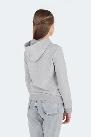 Slazenger PEMA I Kadın Fermuarlı Kapüşonlu Cepli Gri Sweatshirt
