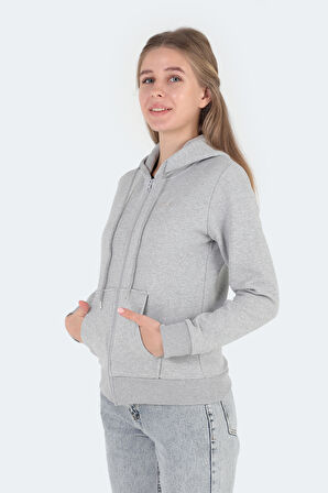 Slazenger PEMA I Kadın Fermuarlı Kapüşonlu Cepli Gri Sweatshirt