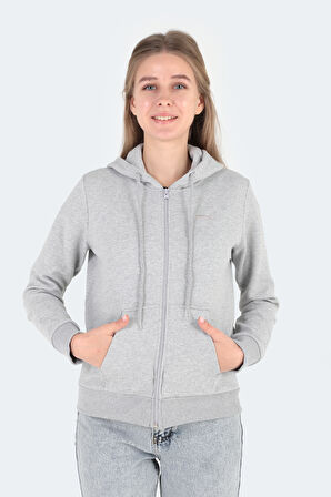 Slazenger PEMA I Kadın Fermuarlı Kapüşonlu Cepli Gri Sweatshirt