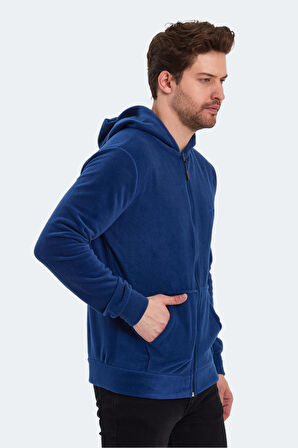 Slazenger SAMSON IN Erkek Fermuarlı Kapüşonlu Cepli Indigo Polar