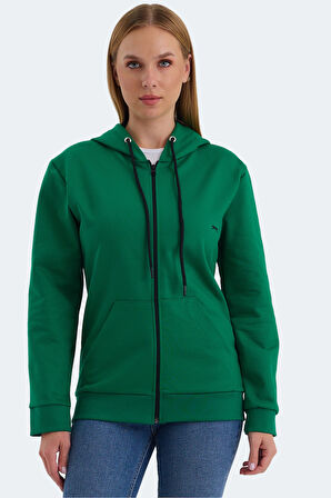 Slazenger KATYA Kadın Fermuarlı Kapüşonlu Cepli Nane Sweatshirt