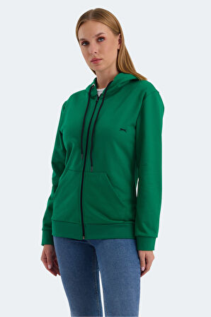 Slazenger KATYA Kadın Fermuarlı Kapüşonlu Cepli Nane Sweatshirt