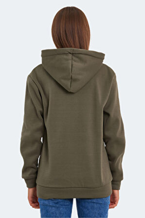 Slazenger KESHIAN IN Kadın Kapüşonlu Cepli Haki Sweatshirt