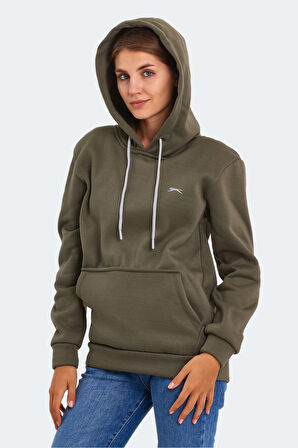 Slazenger KESHIAN IN Kadın Kapüşonlu Cepli Haki Sweatshirt