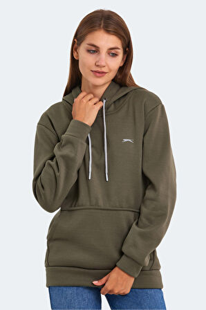 Slazenger KESHIAN IN Kadın Kapüşonlu Cepli Haki Sweatshirt