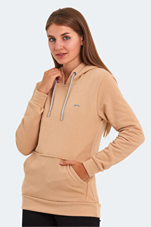 Slazenger KESHIAN IN Kadın Kapüşonlu Cepli Açık Kahve Sweatshirt