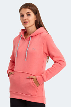 Slazenger KESHIAN IN Kadın Kapüşonlu Cepli Mercan Sweatshirt