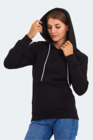 Slazenger KESHIAN IN Kadın Kapüşonlu Cepli Siyah Sweatshirt