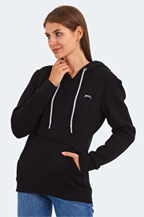 Slazenger KESHIAN IN Kadın Kapüşonlu Cepli Siyah Sweatshirt