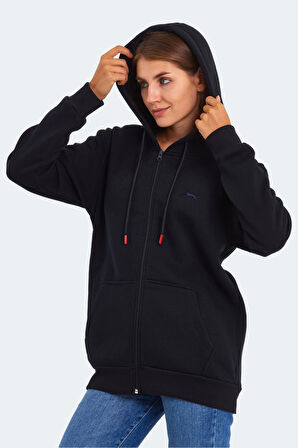 Slazenger KATYA Kadın Fermuarlı Kapüşonlu Cepli Lacivert Sweatshirt