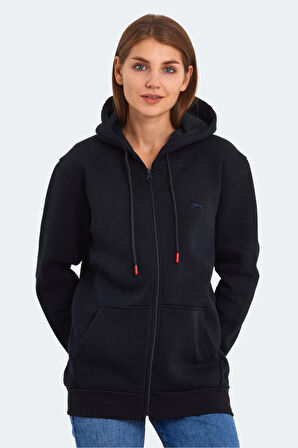 Slazenger KATYA Kadın Fermuarlı Kapüşonlu Cepli Lacivert Sweatshirt