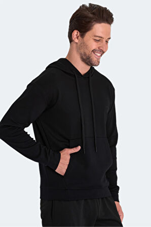 Slazenger KULA I Erkek Kapüşonlu Cepli Siyah Sweatshirt