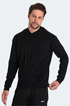 Slazenger KULA I Erkek Kapüşonlu Cepli Siyah Sweatshirt