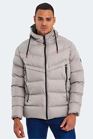 Slazenger HAIFA IN Erkek Kapüşonlu Şişme Taş Gri Mont & Kaban