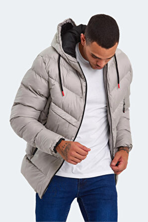 Slazenger HAIFA IN Erkek Kapüşonlu Şişme Taş Gri Mont & Kaban