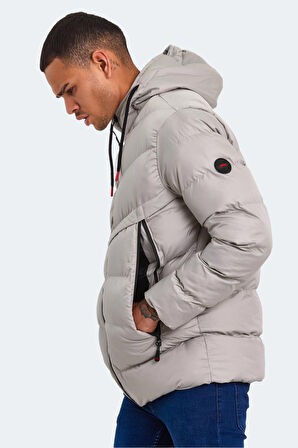 Slazenger HAIFA IN Erkek Kapüşonlu Şişme Taş Gri Mont & Kaban