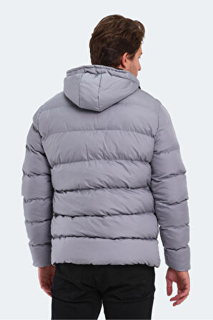 Slazenger HAIFA IN Erkek Kapüşonlu Şişme Gri Mont & Kaban