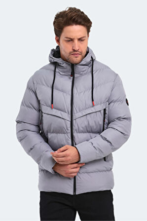 Slazenger HAIFA IN Erkek Kapüşonlu Şişme Gri Mont & Kaban