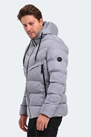 Slazenger HAIFA IN Erkek Kapüşonlu Şişme Gri Mont & Kaban
