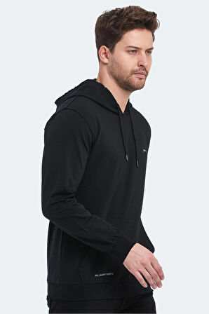 Slazenger OBRA IN Erkek Kapüşonlu Cepli Siyah Sweatshirt