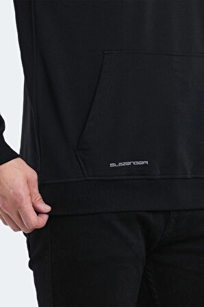 Slazenger OBRA IN Erkek Kapüşonlu Cepli Siyah Sweatshirt