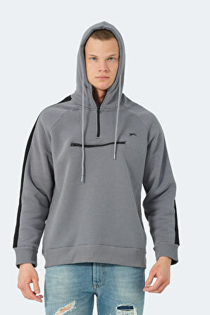 Slazenger KLEMENT IN Erkek Kapüşonlu Fermuarlı Koyu Gri Sweatshirt