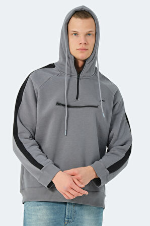 Slazenger KLEMENT IN Erkek Kapüşonlu Fermuarlı Koyu Gri Sweatshirt