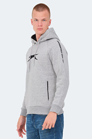 Slazenger KNIFE I Erkek Kapüşonlu Cepli Gri Sweatshirt
