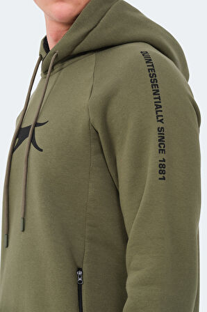 Slazenger KNIFE I Erkek Kapüşonlu Cepli Haki Sweatshirt