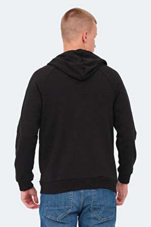 Slazenger KAZUE I Erkek Fermuarlı Kapüşonlu Cepli Siyah Sweatshirt