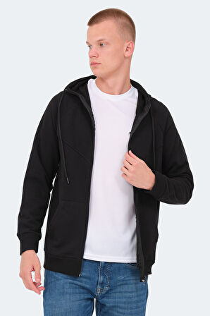 Slazenger KAZUE I Erkek Fermuarlı Kapüşonlu Cepli Siyah Sweatshirt