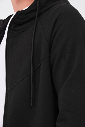 Slazenger KAZUE I Erkek Fermuarlı Kapüşonlu Cepli Siyah Sweatshirt