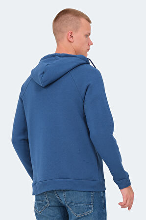 Slazenger KAZUE I Erkek Fermuarlı Kapüşonlu Cepli Indigo Sweatshirt