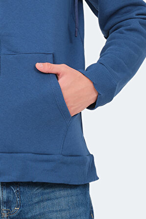Slazenger KAZUE I Erkek Fermuarlı Kapüşonlu Cepli Indigo Sweatshirt