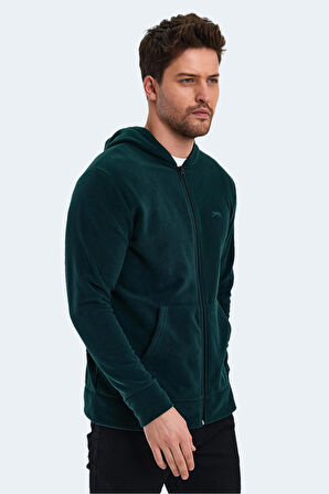 Slazenger SAMSON IN Erkek Fermuarlı Kapüşonlu Cepli Koyu Yeşil Polar