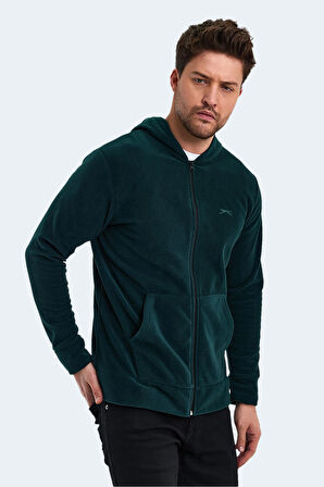 Slazenger SAMSON IN Erkek Fermuarlı Kapüşonlu Cepli Koyu Yeşil Polar